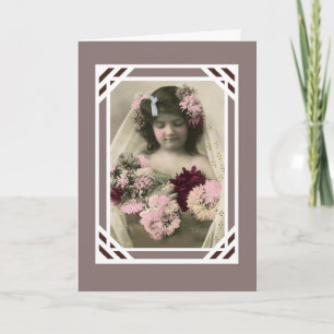Carte vintage Petite fille avec fleurs