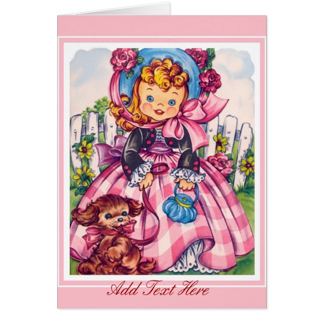 Carte vintage Petite fille et chien 2 (Devant)