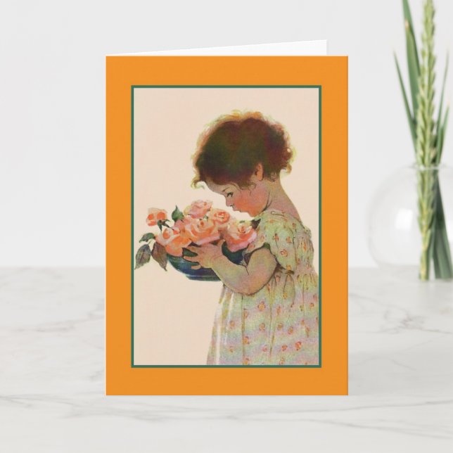 Carte vintage Petite Fille Et Rose (Devant)