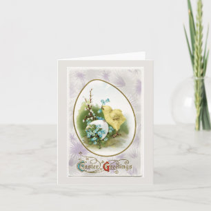 Carte vintage Petite poussette et Oeufs Note Pâque