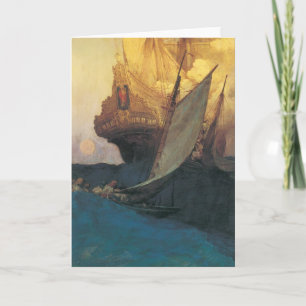 Carte Vintage Pirate, attaque contre un galion par Howar