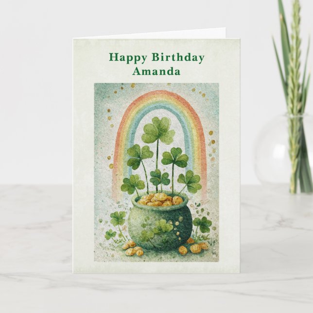 Carte Vintage Pot of Gold and Rainbow Birthday (Devant)