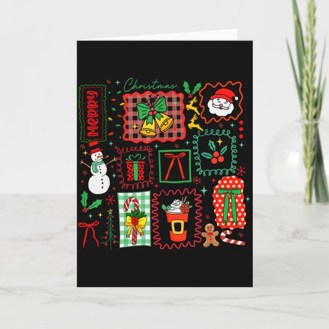 Carte Vintage Preppy Merry Christmas Santa Coquette Bow  (Devant)