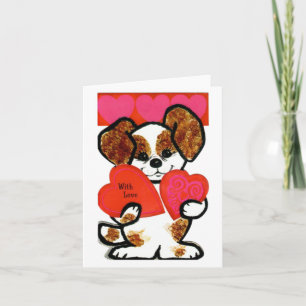 Carte Vintage Puppy with Hearts Valentine