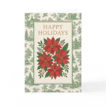 Vintage Red Poinsettia Holiday Card with Green Toi