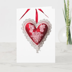 Carte Vintage Red White Lace Valentine's Day Heart Card