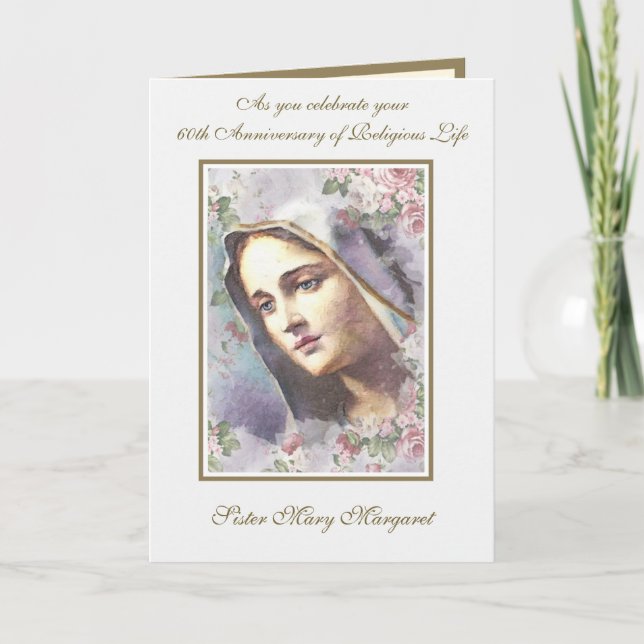 Carte Vintage religieuse Vierge Marie Anniversaire Nun (Devant)