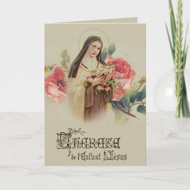 Carte Vintage religieux St. Therese avec Rose (Devant)