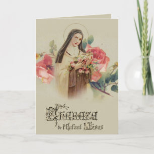 Carte Vintage religieux St. Therese avec Rose