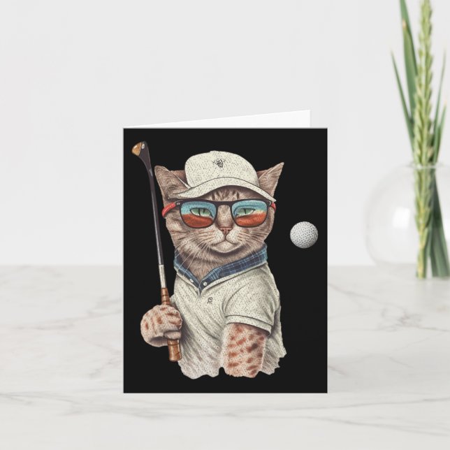 Carte Vintage Retro Chat Jouer Golf (Devant)