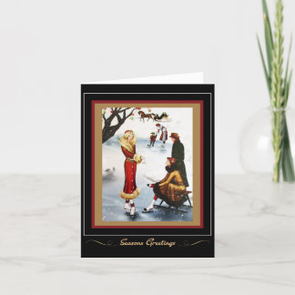 Carte vintage Retro Christmas Ice Skating 1920s