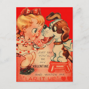 Carte vintage Retro Girl & Puppy Valentine
