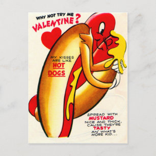 Carte vintage Retro Hot Dog's Kissing Valentine Ca