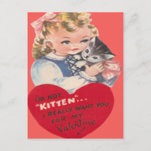 Carte vintage Retro Little Girl & Kitten Valentine