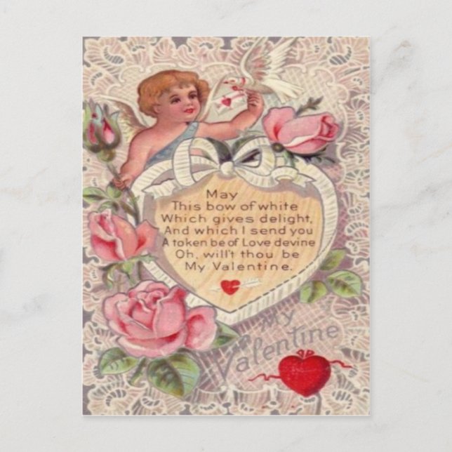 Carte vintage Retro Victorian Cupid Roses Valentin (Devant)