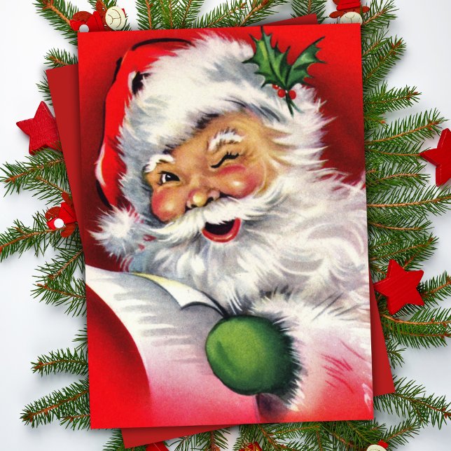 Carte Vintage Retro Winking Santa Claus Custom Christmas (Vintage Retro Winking Santa Claus Custom Christmas Card)