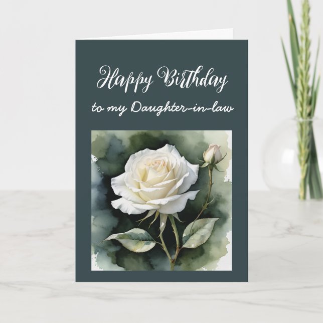 Carte Vintage Rose blanche belle-fille Anniversaire (Devant)