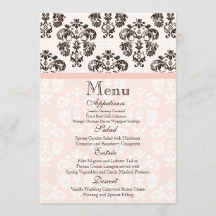 Carte vintage rose et Brown de menu de mariage