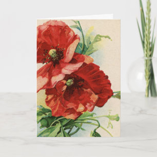 Carte vintage rouge à fleurs