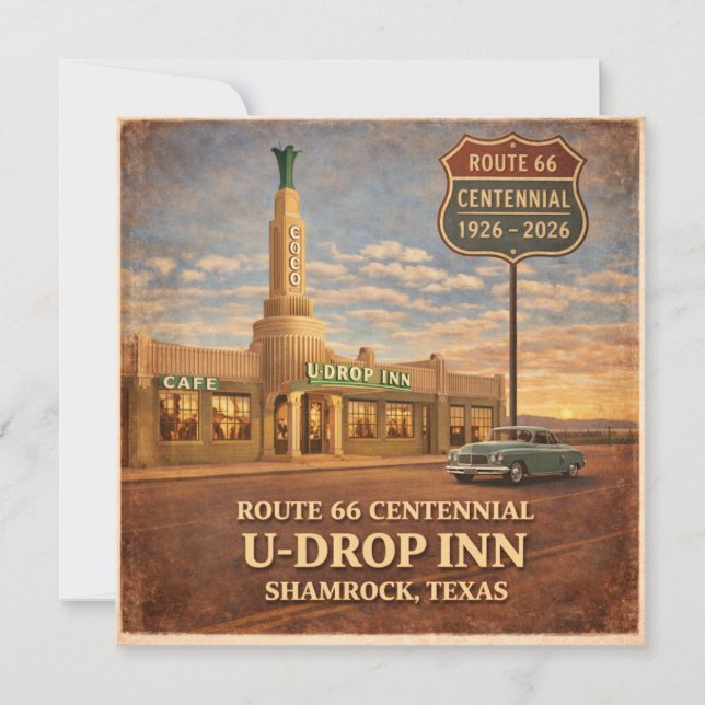 Carte vintage Route 66 Shamrock Texas (Devant)