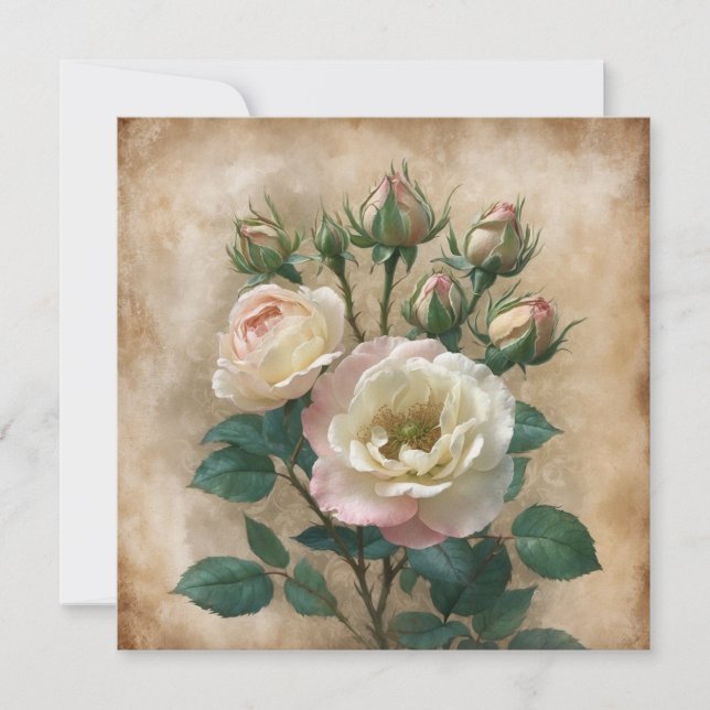 Carte Vintage Rustic Cream with Pink Wild Rose  (Devant)