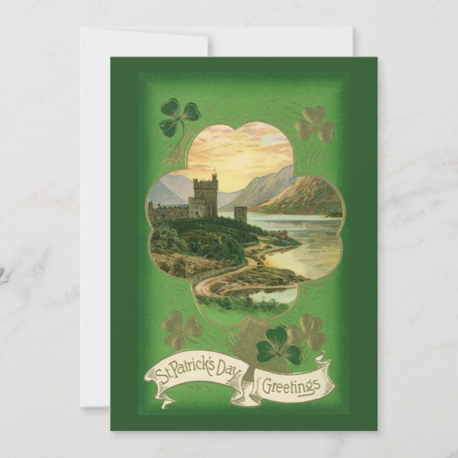 Carte Vintage Saint-Patricks Jour Salutations Shamrock C (Devant)