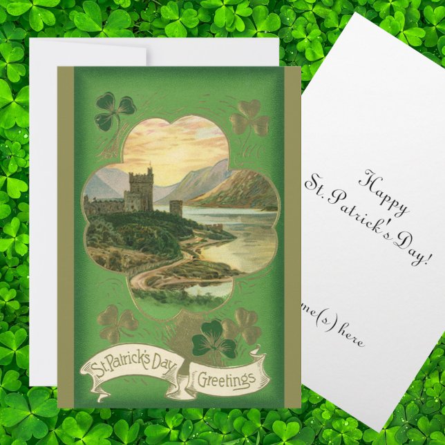 Carte Vintage Saint-Patricks Jour Salutations Shamrock C (Créateur téléchargé)