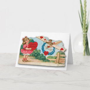 Carte vintage Saint Valentin avec avion