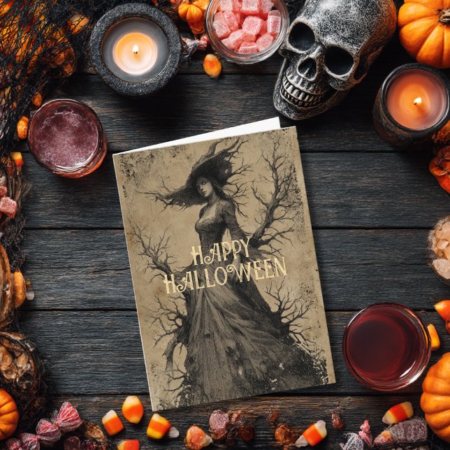 Carte Vintage Salem Sorcière gothique Halloween Éffrayan (Créateur téléchargé)
