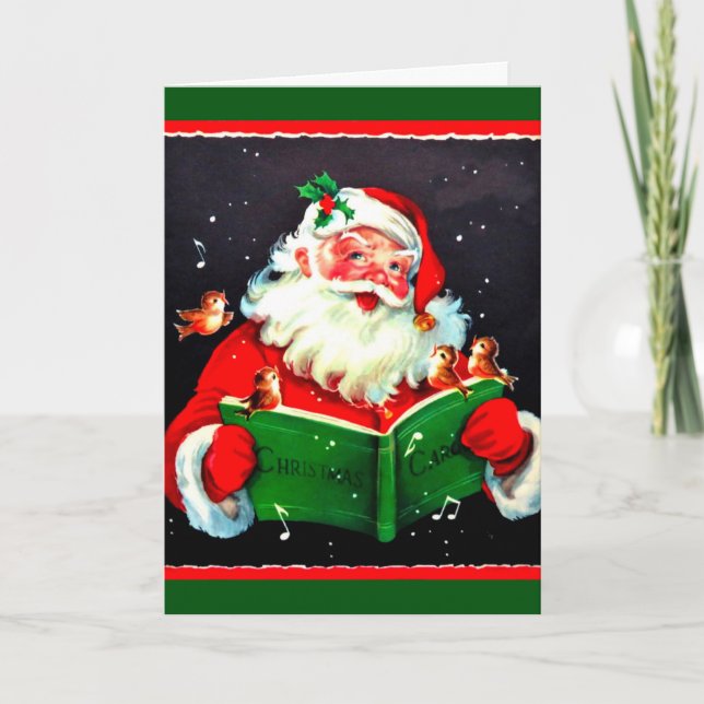 Carte vintage Santa Claus Chantant Noël Carols (Devant)