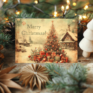 Carte Vintage sapin de Noël accueil personnalisé