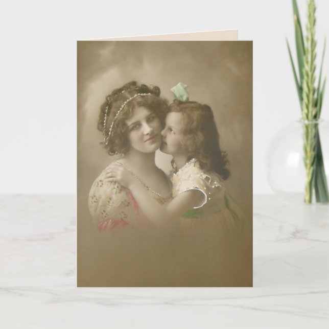 Carte Vintage Sepia mère et fille Photo (Devant)