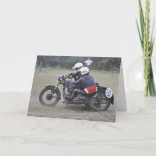 Carte vintage sidecar scrambler tenue anniversaire