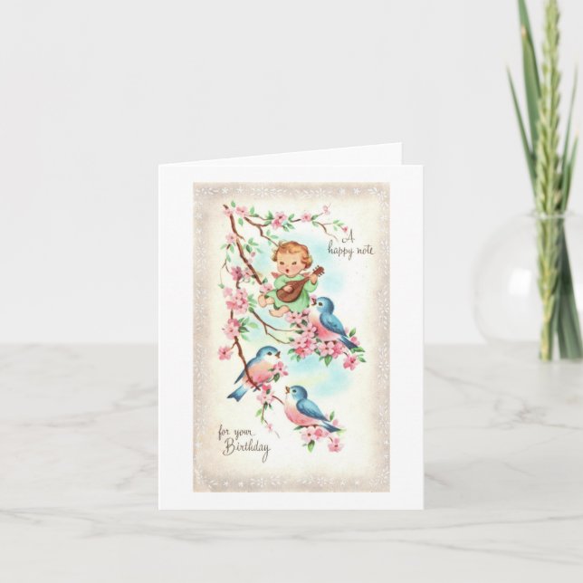 Carte Vintage Singing Birds Birthday (Devant)