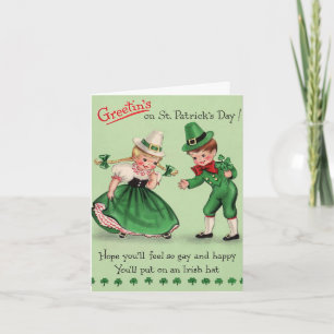 Carte Vintage St. Patrick's Day Enfants portant un Casqu