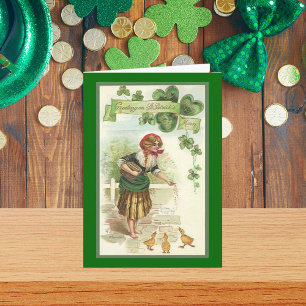 Carte Vintage St. Patrick's Lady Nourrissant Bébé Poulet