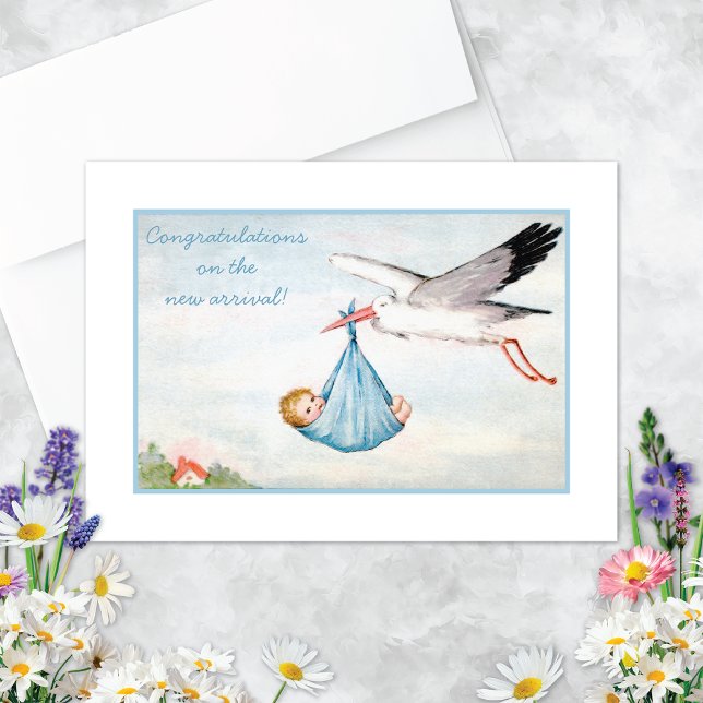 Carte Vintage Stork Félicitations aux nouveau-nés (Créateur téléchargé)