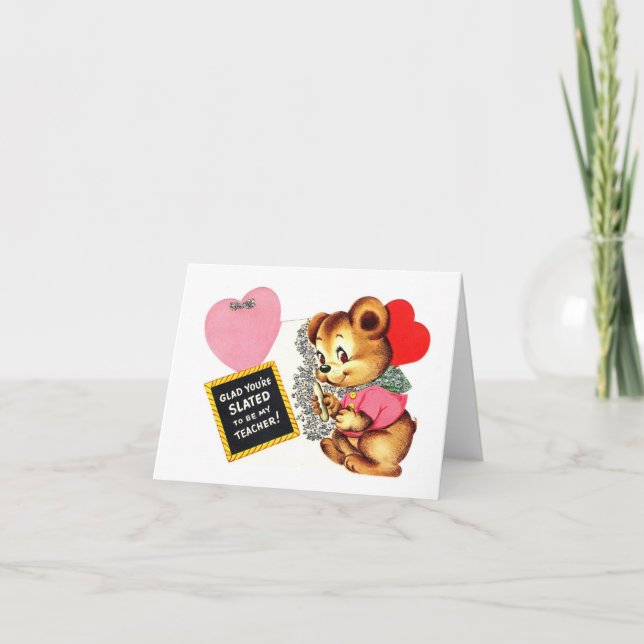 Carte Vintage Teddy Bear Valentine pour enseignant (Devant)