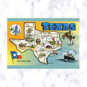 Carte vintage Texas Map et carte postale