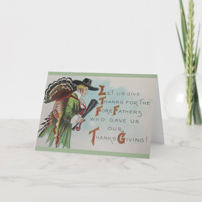 Carte vintage Thanksgiving Pilgrie et Turquie (Devant)