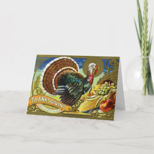 Carte Vintage Thanksgiving Turquie et automne Harvest