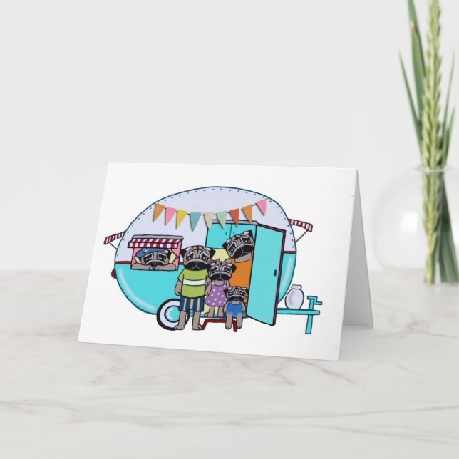 Carte Vintage Trailer Pugs (Devant)