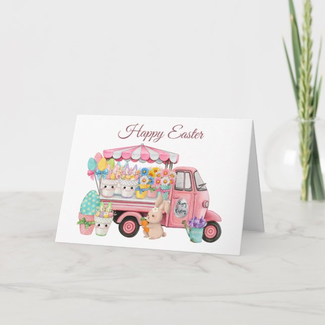 Carte Vintage Truck with Easter Flowers and Eggs  (Devant)