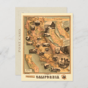 Carte vintage unique restaurée de Californie, 1885