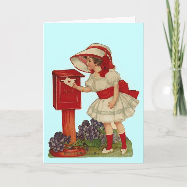 Carte Vintage Valentine Girl Mails Card (Devant)