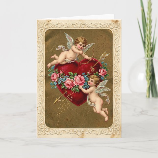 Carte Vintage Valentines Cupid Heart Card (Devant)