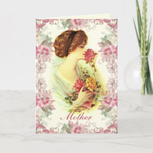 Carte Vintage Victorian Lady Rose Fête des mères