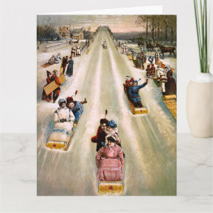 Carte Vintage Victorian Sledding Hill Noël