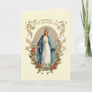 Carte Vintage Vierge Marie bénie Catholique Fête des Mèr