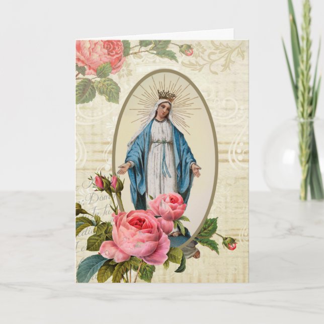 Carte Vintage Vierge Marie Roses religieux catholiques (Devant)